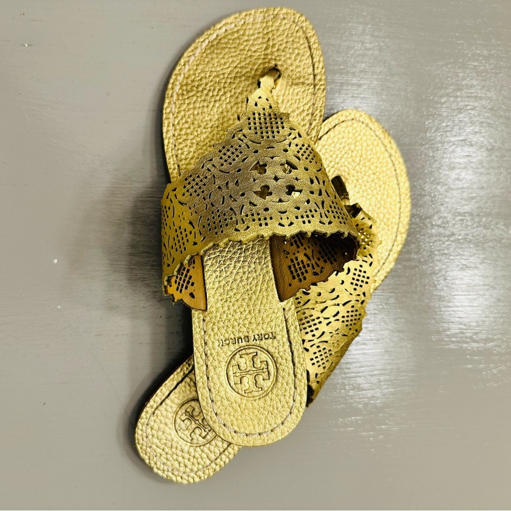 Tory Burch Metallic Gold Cut-Out Sandals